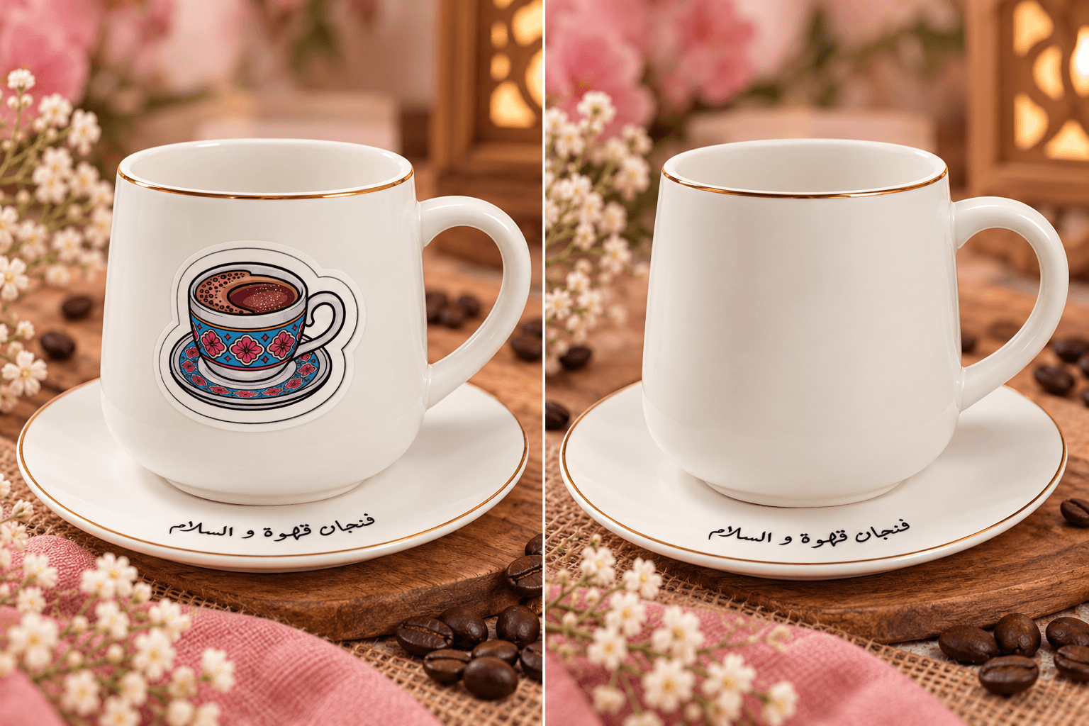 ☕كوب قهوة مع صحن – قابل للتخصيص